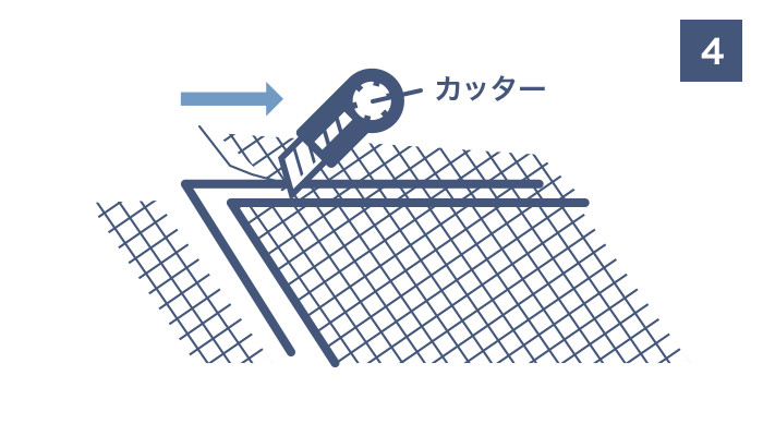 張り終わったら枠にキズがつかないようにカッターナイフなどで、余分な網を切り取ってください。